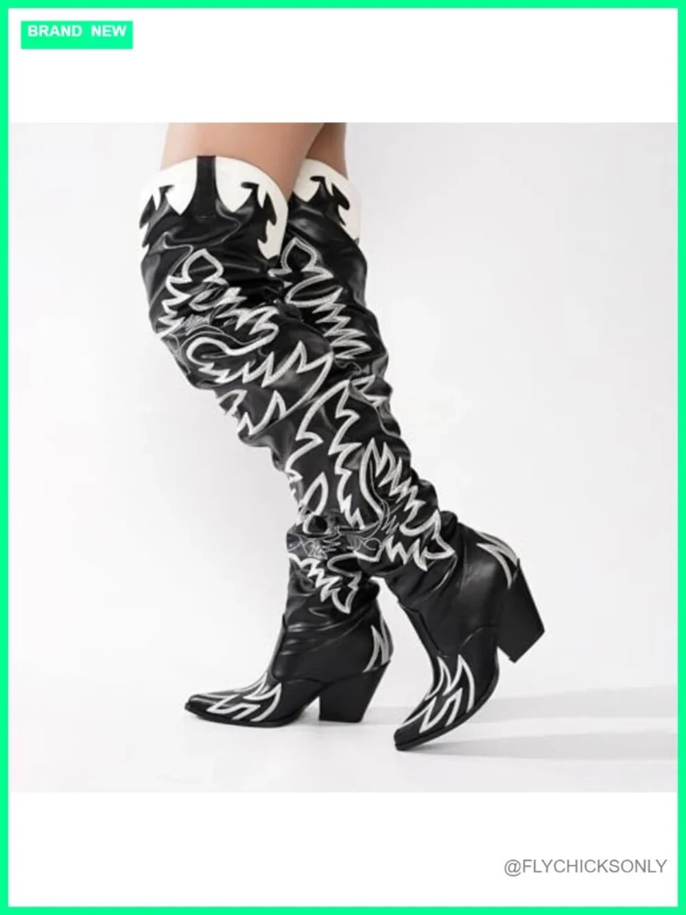 Thigh High Over The Knee Western Cowboy Cowgirl Boots Chunky Block Heel Pull On